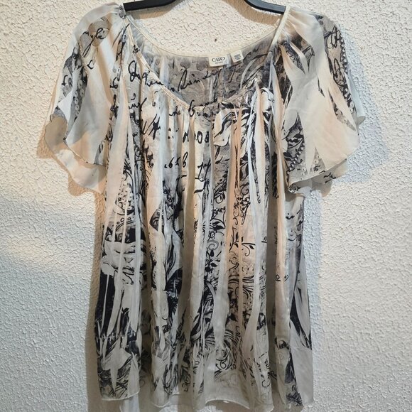 Chicos Womens Sheer Black & White Abstract Print Blouse Size 1 - Picture 1 of 6